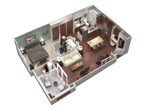 Floor plan for 1 bed, 1 bath, 755 sqft